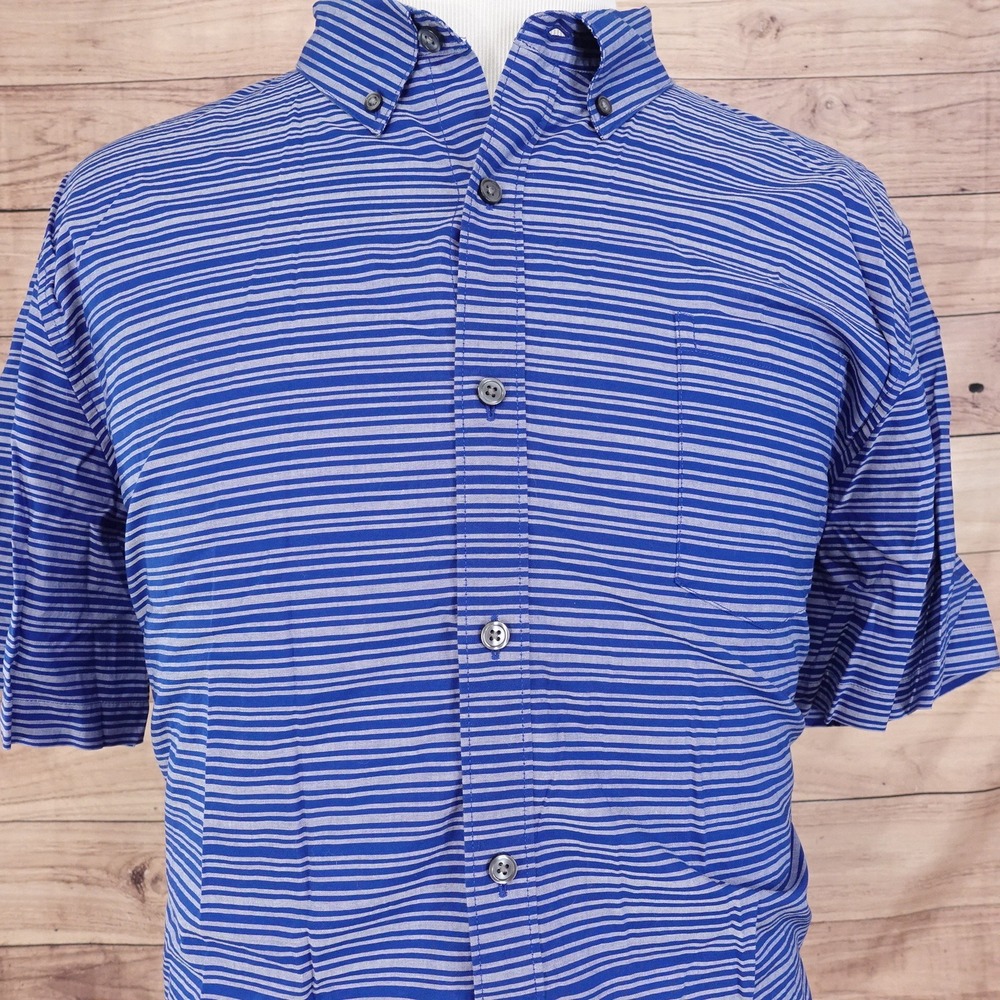 CLAIBORNE SLIM FIT STRETCH SHORT SLEEVE BLUE STRIPED BUTTON UP SHIRT 2XL XXL